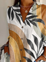 Women Geometric Long Sleeve Shirt Spring/Fall Buckle Shirt Collar Daily Casual Top