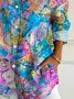 Women Abstract Long Sleeve Shirt Spring/Fall Buckle Shirt Collar Daily Casual Top