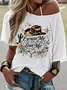 Women Letter Pattern Short Sleeve Tee T-shirt Crew Neck Vintage Summer Top
