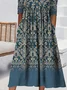 Women Floral Half Sleeve Summer Printing Dress Half Open Collar Daily Casual Maxi A-Line Dress