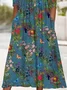 Women Floral Half Sleeve Summer Printing Dress Half Open Collar Daily Casual Maxi A-Line Dress