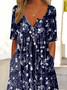 Women Floral Half Sleeve Summer Printing Dress Half Open Collar Daily Casual Maxi A-Line Dress