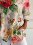 Women Floral Long Sleeve Shirt Spring/Fall Buckle Shirt Collar Daily Casual Top