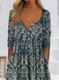 Women Floral Half Sleeve Summer Printing Dress Half Open Collar Daily Casual Maxi A-Line Dress