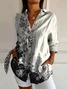 Women Floral Long Sleeve Shirt Spring/Fall Buckle Shirt Collar Daily Casual Top