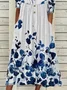 Women Floral Half Sleeve Summer Printing Dress Half Open Collar Daily Casual Maxi A-Line Dress