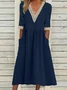 Women Plain Half Sleeve Summer Split Joint Dress V Neck Daily Casual Maxi Fit & Flare Dress A-Line Dress