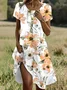 Women Floral Short Sleeve Summer Printing Dress Crew Neck Daily Casual Mini Tunic H-Line Dress