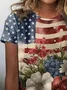 Women Floral Short Sleeve Tee T-shirt Crew Neck Printing Casual Summer Graphic Tee Top