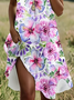 Women Floral Short Sleeve Summer Printing Dress Crew Neck Daily Casual Mini Tunic H-Line Dress