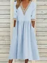 Women Plain Half Sleeve Summer Split Joint Dress V Neck Daily Casual Maxi Fit & Flare Dress A-Line Dress