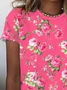 Women Floral Short Sleeve Tee T-shirt Crew Neck Printing Casual Summer Graphic Tee Top