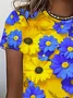 Women Floral Short Sleeve Tee T-shirt Crew Neck Printing Casual Summer Graphic Tee Top