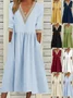 Women Plain Half Sleeve Summer Split Joint Dress V Neck Daily Casual Maxi Fit & Flare Dress A-Line Dress