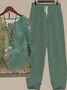 Women Floral Printing Two-Piece Set Daily Half Sleeve Casual Summer Top With Pants Matching Set