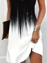 Women Abstract Sleeveless Summer Printing Dress Notched Daily Casual Mini Tank H-Line Dress
