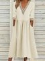 Women Plain Half Sleeve Summer Split Joint Dress V Neck Daily Casual Maxi Fit & Flare Dress A-Line Dress