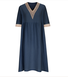 Women Plain Half Sleeve Summer Split Joint Dress V Neck Daily Casual Maxi Fit & Flare Dress A-Line Dress