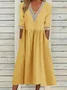 Women Plain Half Sleeve Summer Split Joint Dress V Neck Daily Casual Maxi Fit & Flare Dress A-Line Dress