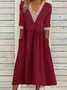 Women Plain Half Sleeve Summer Split Joint Dress V Neck Daily Casual Maxi Fit & Flare Dress A-Line Dress