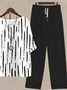 Women Striped Printing Two-Piece Set Daily Half Sleeve Casual Summer Top With Pants Matching Set