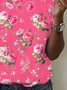 Women Floral Short Sleeve Tee T-shirt Crew Neck Printing Casual Summer Graphic Tee Top