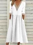 Women Plain Half Sleeve Summer Split Joint Dress V Neck Daily Casual Maxi Fit & Flare Dress A-Line Dress