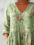 Women Floral Long Sleeve Shirt Spring/Fall Printing V Neck Daily Casual Top