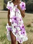 Women Floral Short Sleeve Summer Printing Dress Crew Neck Daily Casual Mini Tunic H-Line Dress