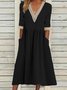 Women Plain Half Sleeve Summer Split Joint Dress V Neck Daily Casual Maxi Fit & Flare Dress A-Line Dress