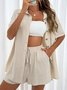 Women Plain Split Joint Two-Piece Set Daily Short Sleeve Casual Summer Top With Pants Matching Set