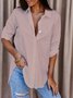 Women Plain Long Sleeve Shirt Spring/Fall Buckle Shirt Collar Daily Casual Top