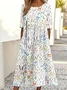Women Floral Half Sleeve Summer Printing Dress Crew Neck Daily Casual Maxi A-Line Dress