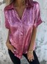 Women Plain Short Sleeve Shirt Summer Metal Shawl Collar Daily Casual Top