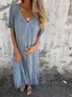 Women Plain Short Sleeve Summer Split Joint Dress V Neck Daily Vintage Maxi Tank A-Line Dress