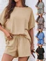 Women Plain Pocket Stitching Dolman Sleeve Two-Piece Set Daily Half Sleeve Casual Summer Top With Pants Matching Set
