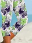 Women Floral Capris Elastic Waist Pants Casual Summer Trousers