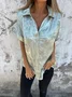 Women Plain Short Sleeve Shirt Summer Metal Shawl Collar Daily Casual Top