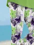 Women Floral Capris Elastic Waist Pants Casual Summer Trousers