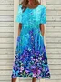 Women Floral Half Sleeve Summer Printing Dress Crew Neck Daily Casual Maxi A-Line Dress