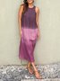 Women Ombre Sleeveless Summer Dress Crew Neck Daily Casual Maxi Flowy Dress A-Line Dress