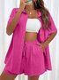 Women Plain Split Joint Two-Piece Set Daily Short Sleeve Casual Summer Top With Pants Matching Set
