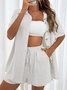 Women Plain Split Joint Two-Piece Set Daily Short Sleeve Casual Summer Top With Pants Matching Set