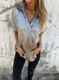 Women Plain Short Sleeve Shirt Summer Metal Shawl Collar Daily Casual Top