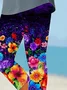 Women Floral Capris Elastic Waist Pants Casual Summer Trousers
