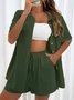 Women Plain Split Joint Two-Piece Set Daily Short Sleeve Casual Summer Top With Pants Matching Set