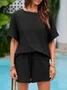 Women Plain Pocket Stitching Dolman Sleeve Two-Piece Set Daily Half Sleeve Casual Summer Top With Pants Matching Set