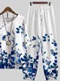 Women Floral Printing Two-Piece Set Daily Half Sleeve Casual Summer Top With Pants Matching Set