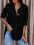 Women Plain Long Sleeve Shirt Spring/Fall Buckle Shirt Collar Daily Casual Top