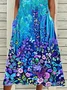 Women Floral Half Sleeve Summer Printing Dress Crew Neck Daily Casual Maxi A-Line Dress
